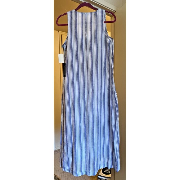 Saks Fifth Avenue Dress Women’s Small White Blue Stripe 100% Linen NWT Summer - Picture 6 of 11